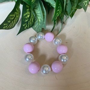 Pink & Silver Silicone Beaded Women’s Bracelet